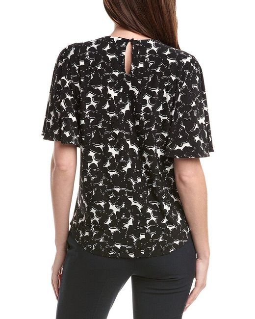 Anne Klein Black Pleat Neck Bell Sleeve Top