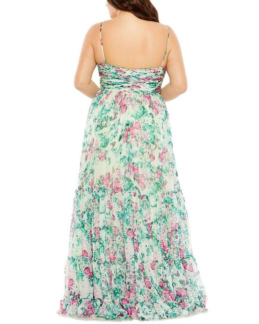 Mac Duggal Green Plus Floral Tiered Ruched Gown