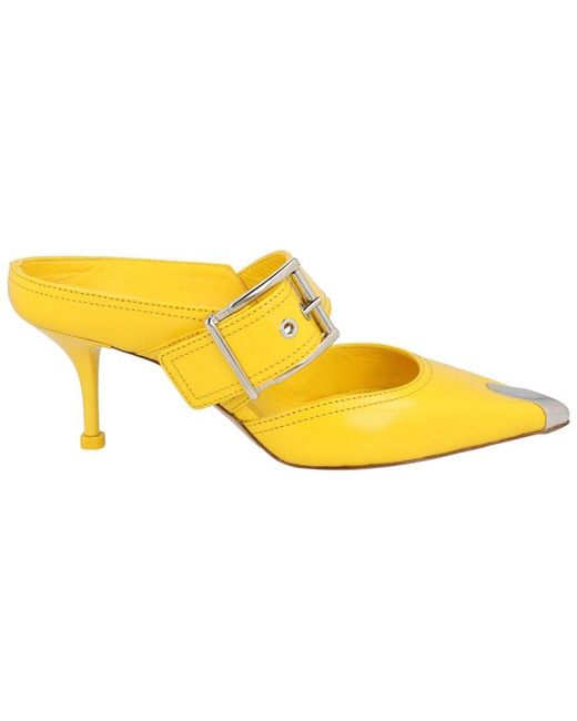 McQueen Yellow Buckle Leather Mule