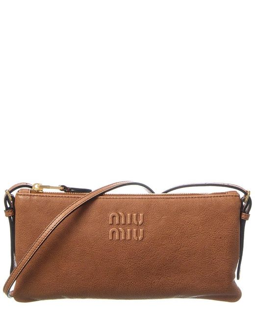 Miu Miu Brown Logo Leather Pouch
