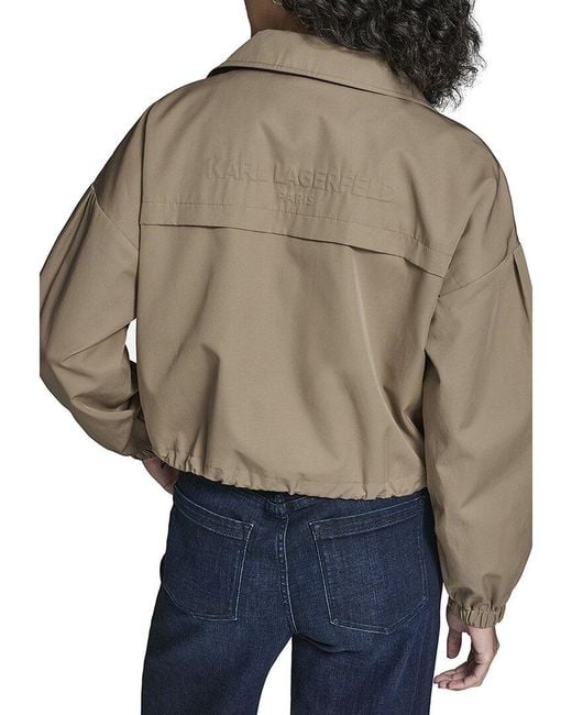 Karl Lagerfeld Green Cropped Drop Sleeve Bomber Jacket