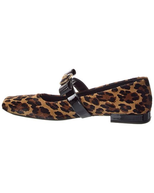 Versace Brown Ribbon Haircalf & Patent Ballerina Flat
