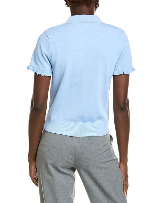 English Factory Blue Ruffle Placket Knitted Top