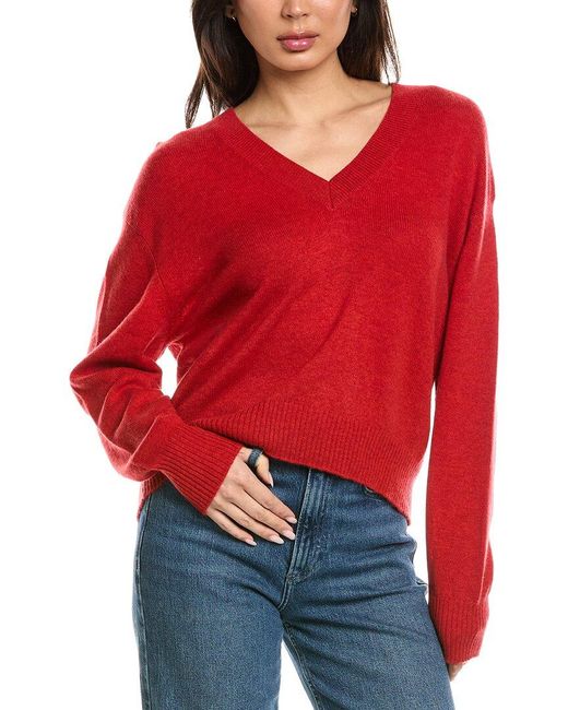Brodie Cashmere Red Easy V-Neck Wool & Cashmere-Blend Sweater