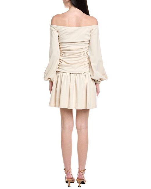 Susana Monaco Natural Off-Shoulder Poet Low-Waist Mini Dress