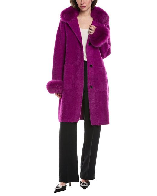 Joseph Ribkoff Purple Fuzzy Eyelash Coat