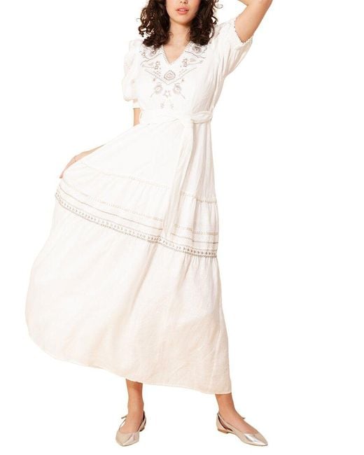 Hale Bob White Puff Sleeve Linen-Blend Maxi Dress