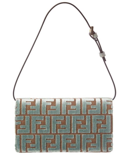 Fendi Metallic Baguette Ff Velvet & Leather Wallet On Chain