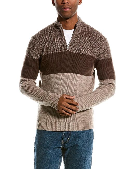 NAADAM Brown Wool & Cashmere-blend 1/4-zip Mock Sweater for men