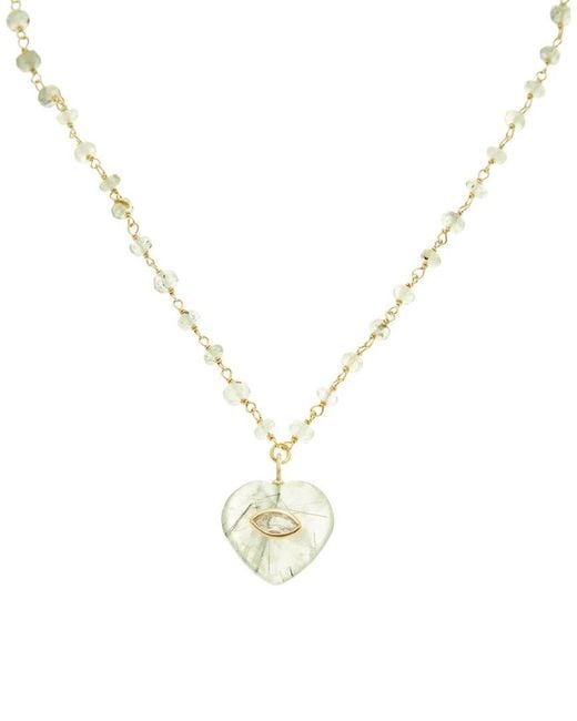 Rachel Reinhardt Jewelry Metallic Vermeil Prehnite & Clear Quartz Pendant Necklace
