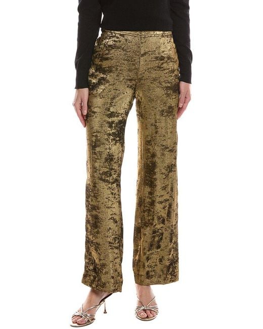 Anne Klein Green Foiled Georgette High-Rise Pull-On Wide Leg Pant