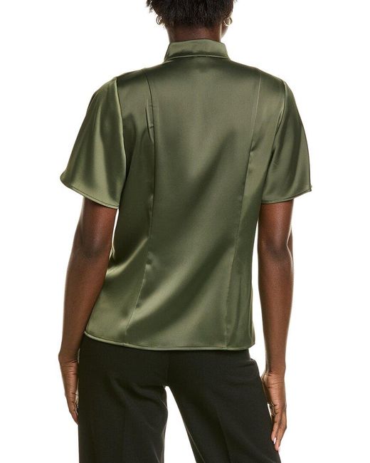 Anne Klein Green Satin Flutter Sleeve Blouse