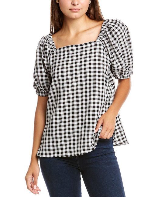 Anne Klein Synthetic Puff Sleeve Square Neck Blouse in Black | Lyst Canada