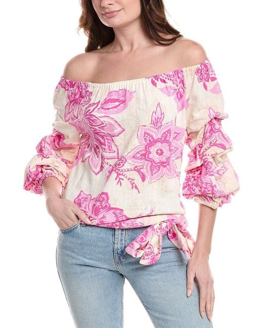 Vince Camuto Red Off-The-Shoulder Linen-Blend Blouse
