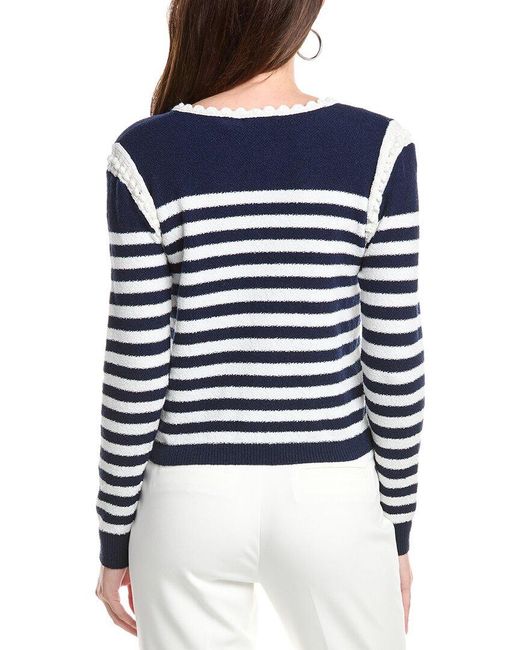 Tahari Blue Nautical Stripe Cardigan