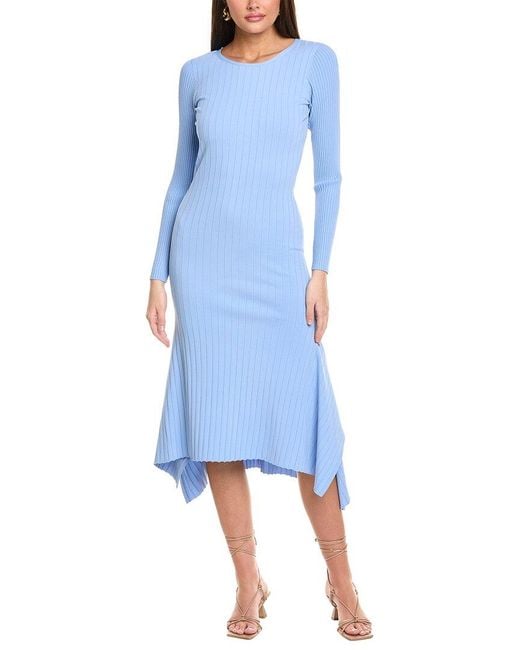 St. John Blue Rib Knit Sweaterdress