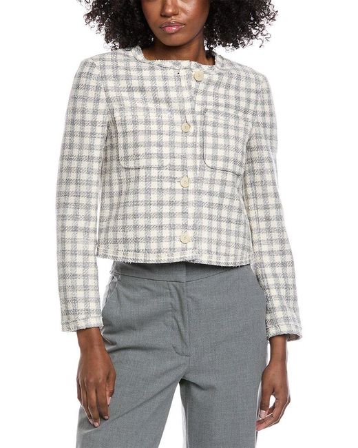 Theory Gray Cropped Gingham Jacket