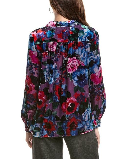 Johnny Was Blue Velma Button-Down Silk-Blend Shirt
