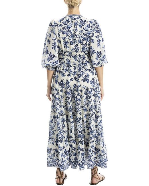 Max Studio Blue Surplice Smocked Waist Maxi Dress