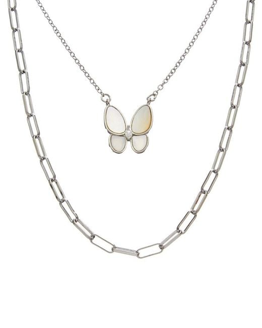 Juvell White 18k Plated Pearl Butterfly Link Necklace