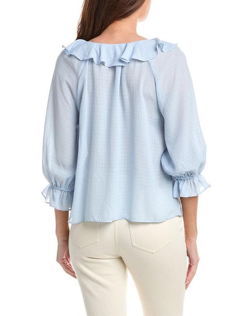 Max Studio Blue Sleeve Ruffle Front Blouse