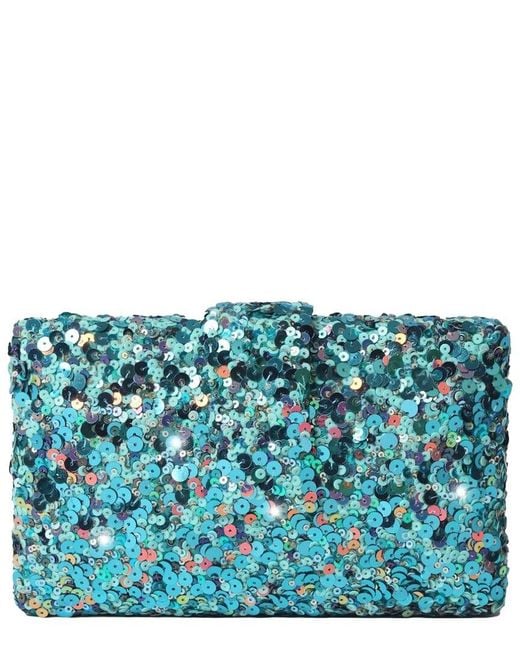 Simitri Blue Hand-Embroidered Sequin Box Clutch