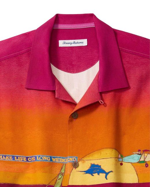 Tommy Bahama Red Scenic To Believe It Silk Camp Shirt for men