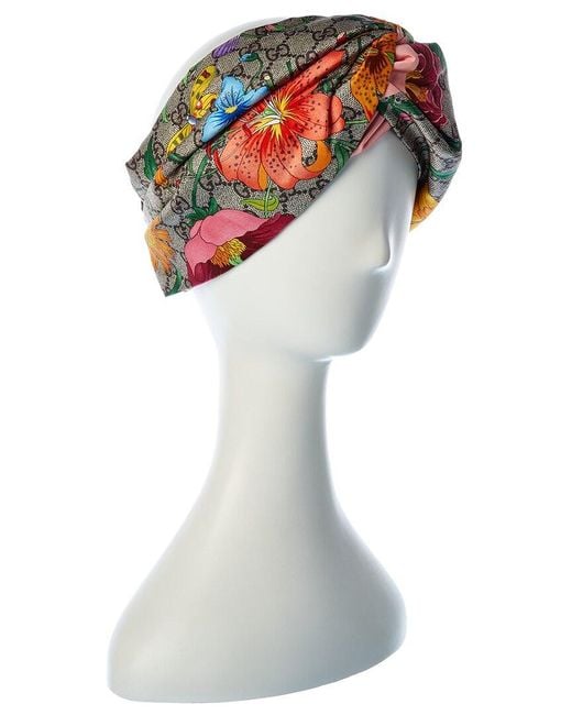 Gucci White Gg Floral Print Silk Headband