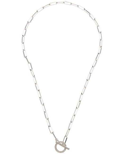 Italian Gold Over Silver White 18K 0.2 Ct. Tw. Diamond Link Necklace