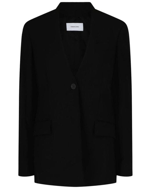 Ferragamo Black Single-Breasted Wool Blazer