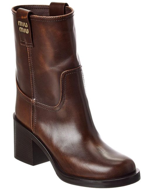Miu Miu Brown Block Leather Bootie
