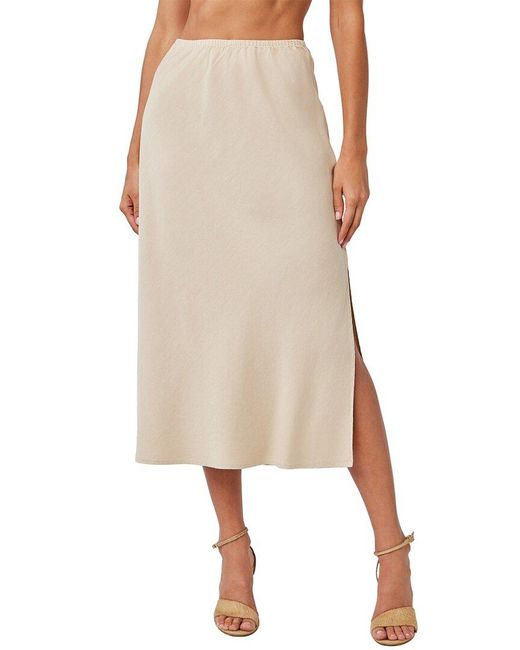 Bella Dahl Natural Side Slit Linen-Blend Bias Skirt