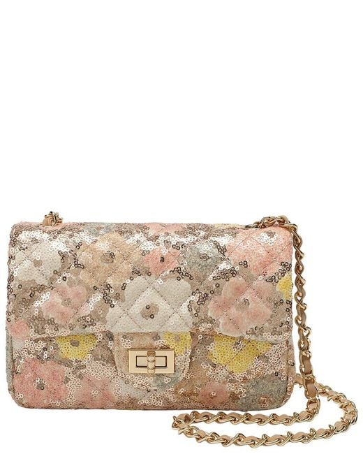 Tiffany & Fred Paris Natural Sequin & Leather Quilted Shoulder Bag