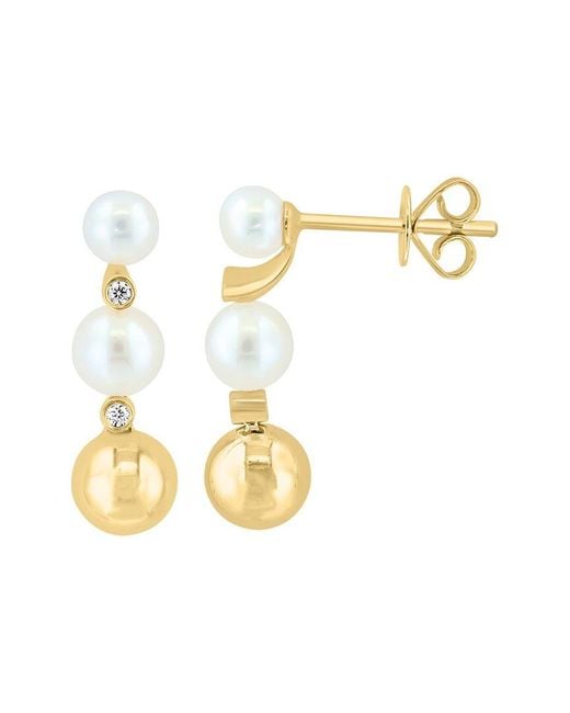 Effy Fine Jewelry Metallic 14K 0.04 Ct. Tw. Diamond & 4.5,5Mm Pearl Earrings