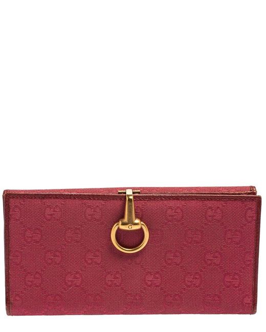 Gucci Red Canvas & Leather Horsebit Clasp Continental Wallet (Authentic Pre- Owned)