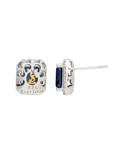 Suzy Levian Blue Silver 0.02 Ct. Tw. Diamond & Sapphire Studs