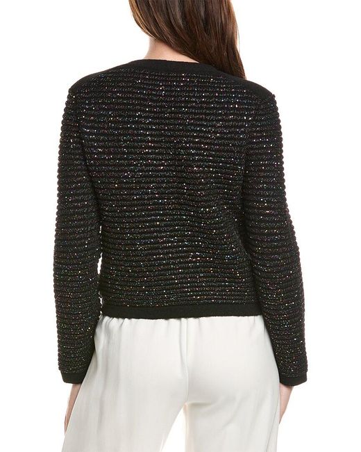 MILLY Black Sequin Textured Wool-Blend Cardigan