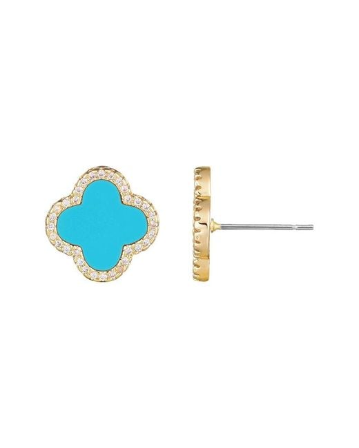 Adornia Blue 14K Plated Cz Halo Clover Stud Earrings