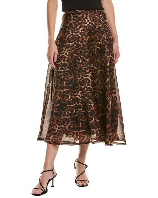 Anne Klein Brown Printed Organza Midi Skirt