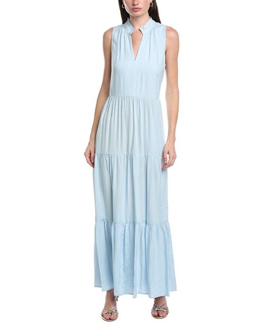 Vince Camuto Blue V-Neck Sleeveless Tiered Maxi Dress