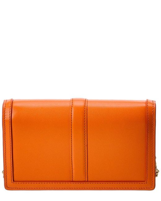 Versace Orange Greca Mini Leather Wallet On Chain