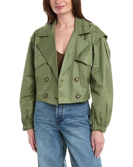 Free People Green Looking Glass Crop Trench Coat