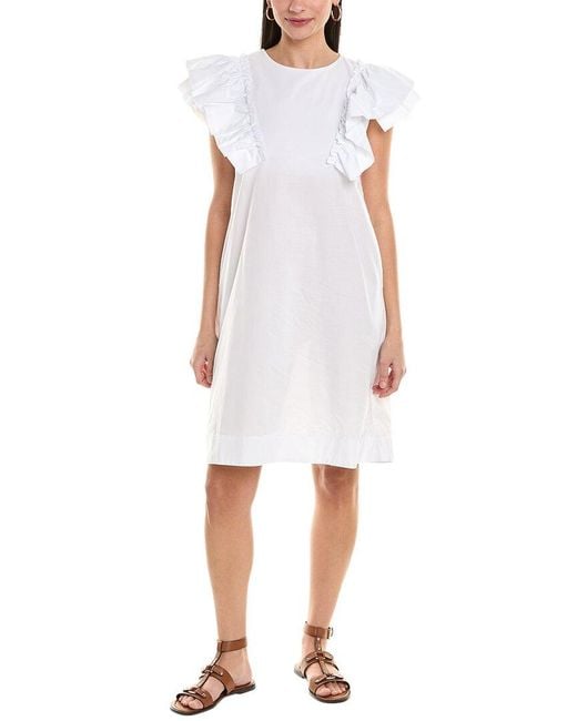 Alpha Studio White Ruffle Sleeve Shift Dress