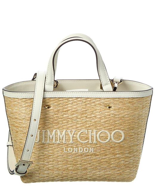 Jimmy Choo Metallic Marli Mini Raffia & Leather Tote