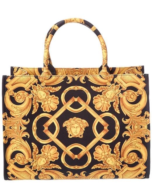 Versace Metallic Large Printed Canvas & Leather Tote