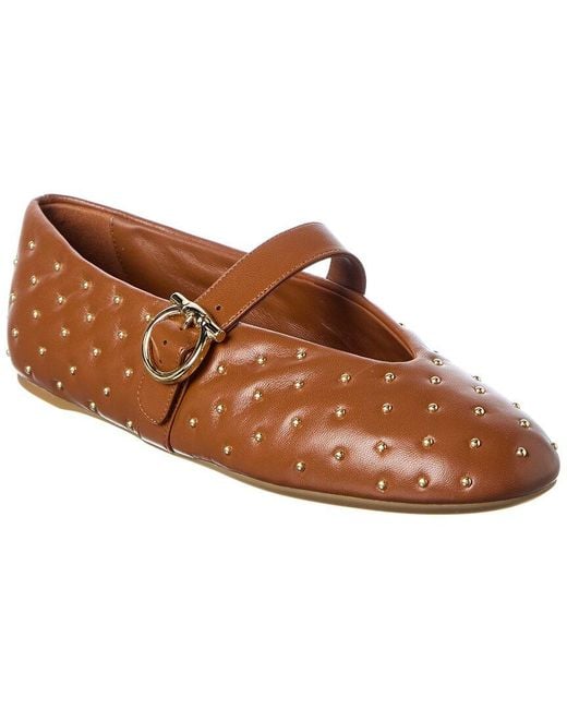Ferragamo Brown Salvatore Logo Leather Ballet Flat