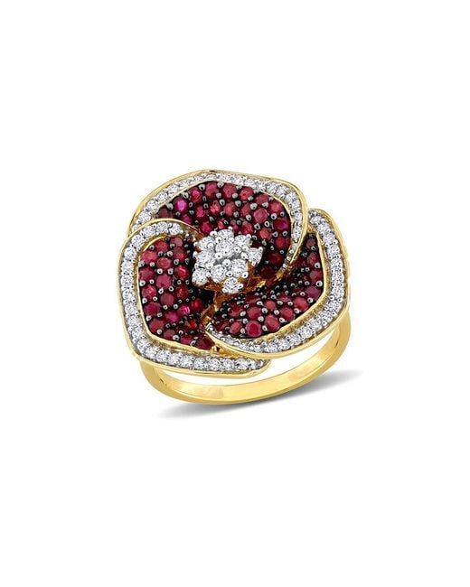 Rina Limor Multicolor 14k 2.25 Ct. Tw. Diamond & Ruby Floral Ring
