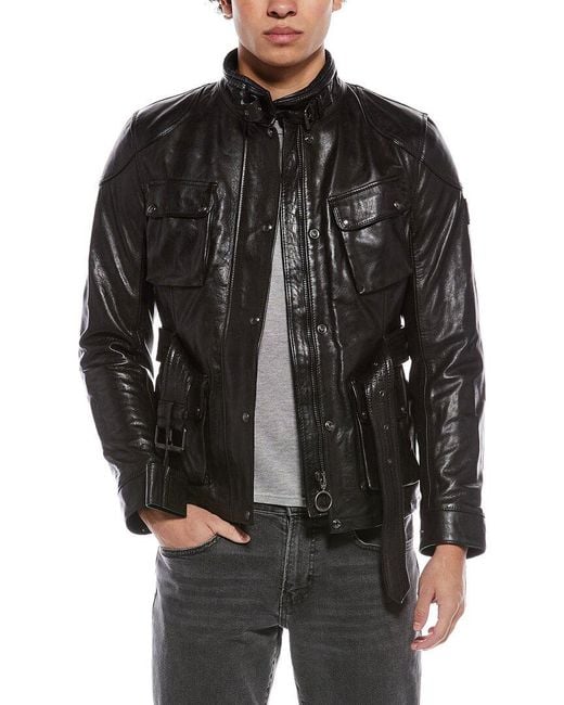 Belstaff Black Trialmaster Leather Motorcycle Jacket for men