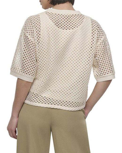 DKNY Natural Crochet Knit Top