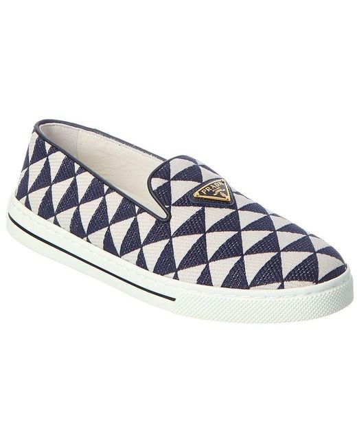 Prada Blue Logo Jacquard & Leather Slip-On Sneaker